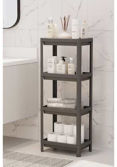 4 Katlı Mutfak & Banyo Raf Ünitesi, Siyah Siyah