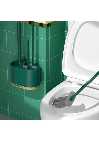 Yeşil 4'ü 1 Arada Silikon Tuvalet Fırçası Seti, Silikon Tuvalet Fırçası Yeşil