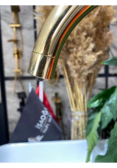 İsaoğlu Yapı Altın Arıtmalı Mutfak Bataryası 3 Yollu Evye Musluk Gold Su Arıtmalı Batarya Altın Renk Musluk Gold