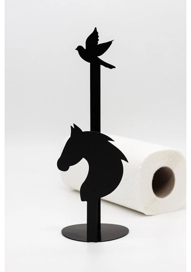 Metal Kağıt Havluluk Siyah Dik Havlu Peçetelik Standart Ve Büyük Boy Rulo Uyumlu At Ve Kuş Desenli Siyah