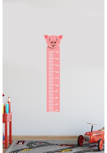 Sevimli Domuz Temalı Boy Ölçer Duvar Sticker