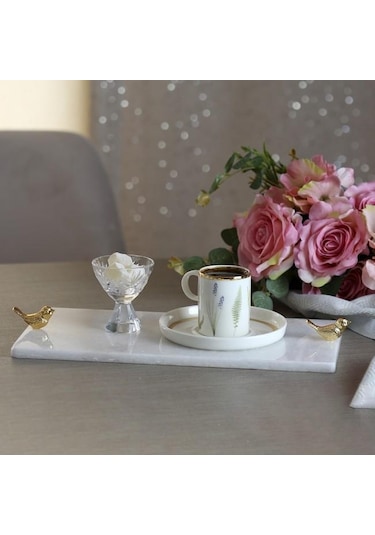 Akayev Mermer Beyaz 30X15 CM Altın Kuş Sunum Tabağı