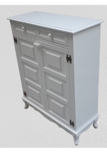 Bengi Ayakkabılık Kareli Çok Amaç Model Parlak Beyaz 2 Kapaklı