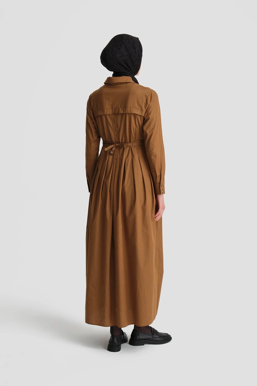 Armine Çapraz Kemerli Pamuk Elbise 24k9903 Taba Kahverengi