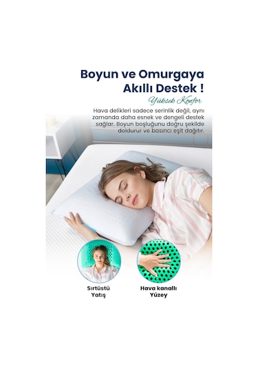 Viscofoam Air Terapi Hava Kanallı Ortopedik Yastık Visco Yastık Yeşil 60x40x16cm