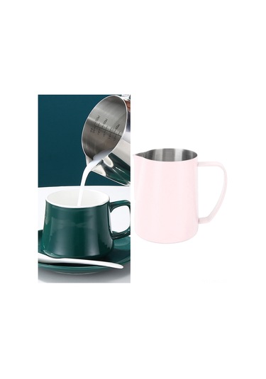 Konesam 304 Paslanmaz Çelik 480ml İç Ölçülü Uçlu Ağız Latte Kahve Süt Köpük Kupa Pembe