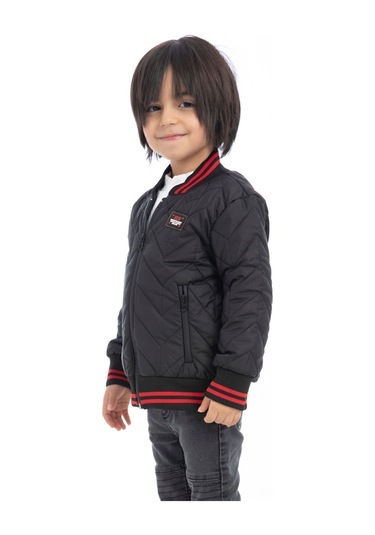 Erkek Çocuk Siyah Kolej Yaka Içi Astarlı Su Ve Rüzgar Geçirmez Fermuarlı Cep Mont Ceket Siyah