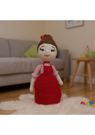Kız Çocuklar İçin Kırmızı Elbiseli Amigurumi Oyuncak Kırmızı