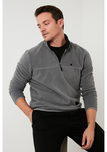 Buratti Slim Fit Anti-Pilling Tüylenme Yapmayan Bato Yaka Kışlık Şardonlu Erkek Polar 5906001 Gri