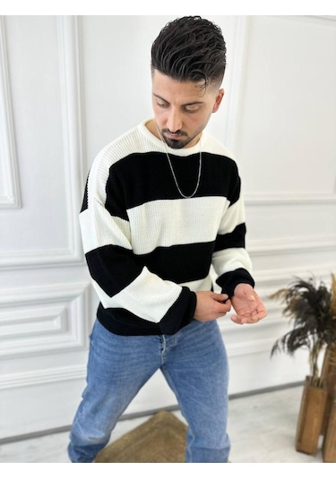 Kazak Oversize Tüylenmez Naturel Pamuk Örme Triko Kazak Siyah