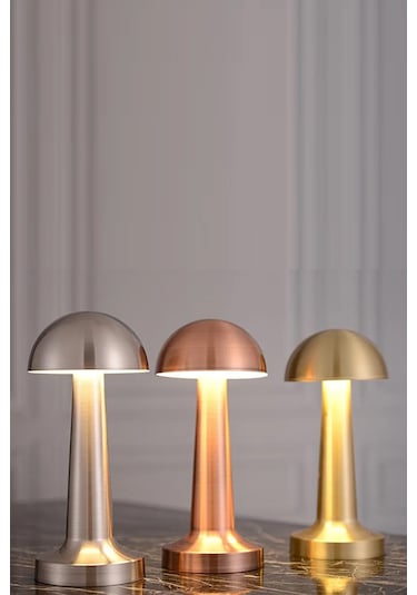 Mantar Model Retro Masa Lambası Gold Altın Renkli Dimmerli Şarjlı