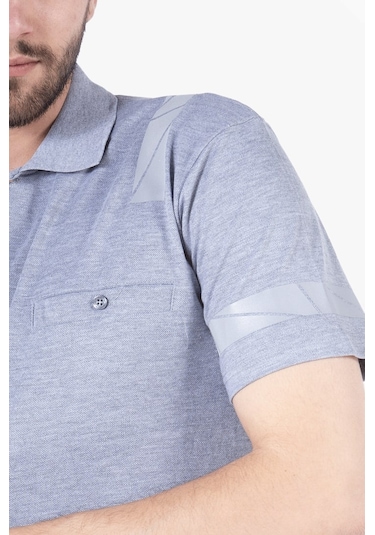 Polo Yaka Reflektörlü T-shirt - Gri Gri