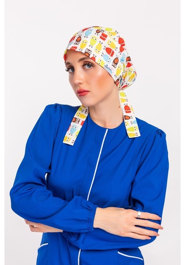 Sarı Baykuş Desenli Tessetür Hemşire Doktor Bone Sarı