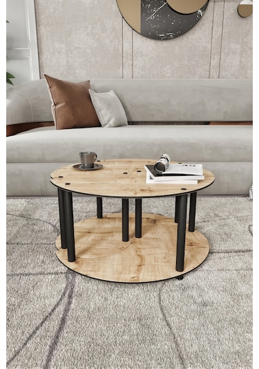 Yin Yang Unıty Serenıty Orta Sehpa 2 Li Safir Meşe-70 Cm Meşe