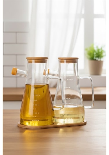 Reoona 2 Adet Masterchef Borosilikat Cam 900ml Yağdanlık Stand Hediyeli Şeffaf