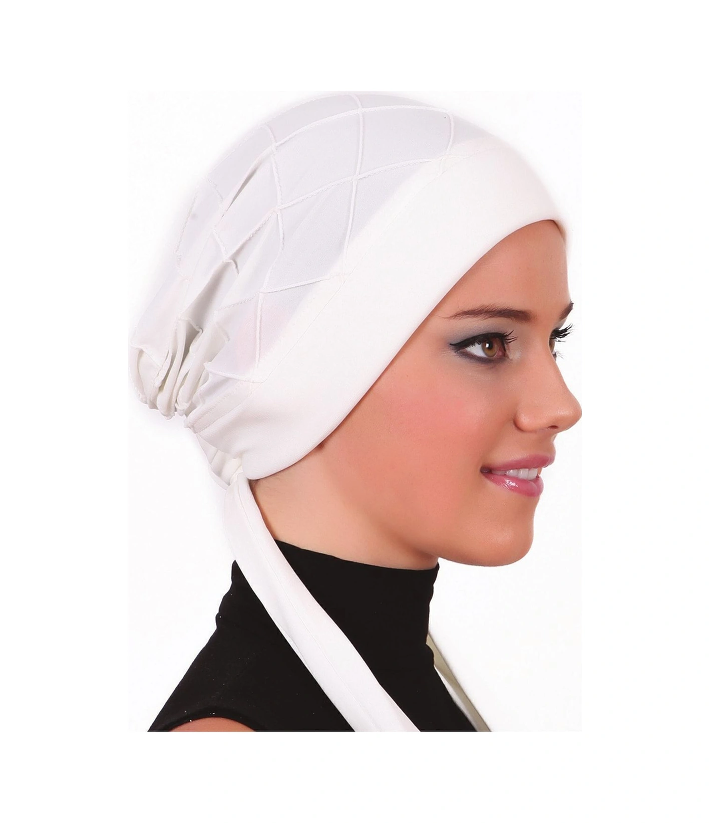 Nervürlü Bağlama Krem Hazır Türban Tesettür Bone Krem