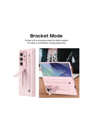 Samsung Galaxy Uyumlu Z Fold7 5g Kılıf Pc Cep Telefonu Kılıfı, Ayaklı Ve Kalemli - Pembe Pembe