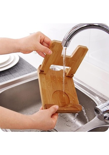 Pazly Çevre Dostu Bambu Pot Tutucu Kapak Tutucu, Mutfak Eşyası Rafı, Drenaj Tavası, Bambu Malzeme, 17x13.5x14cm, Yeni Model Doğal