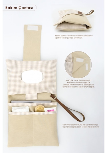 Mordesign 3'lü Bebek Bakım Seti Keçe Anne Bebek Organizeri, Su Geçirmez Alt Değiştirme Pedi, Alt Açma Çantası Bej Zg980 Bej