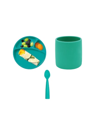 Oioi Porsiyon Tabak+Bardak+Nam Nam Kaşık 3'lü Set  Yeşil