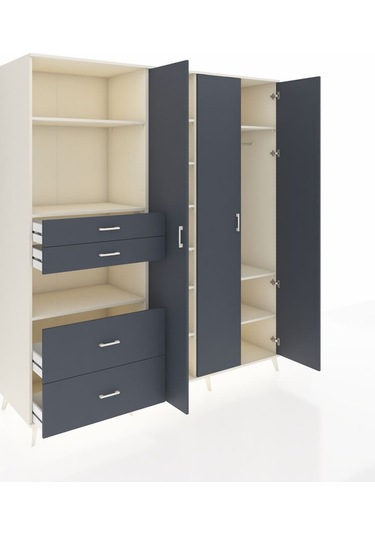 Kronos Dolap 12 Raflı 4 Çekmeceli Tek Askılı 220x59x243 Aytaşı-antrasit/antrasit Antrasıt/antrasıt