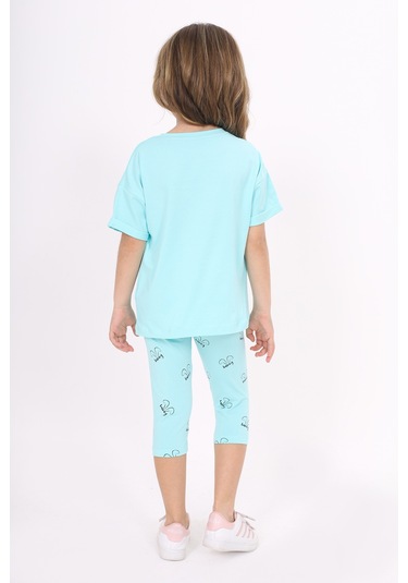 Toontoy Kız Çocuk Baskılı Kaprili Takım Mint Yeşili