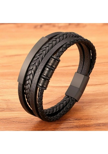 Erkek Hakiki Deri Bileklik Siyah Renk Manyetik Toka Db5097 Siyah
