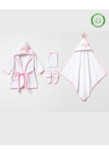 Balinalı Bornoz Takımı 1-2 Yaş Beyaz - Pembe