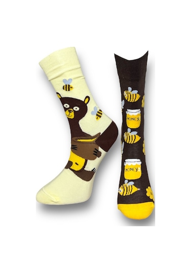 4'lü Unısex Panda, Ayı, Müzik Ve İçki Temalı Esnek Nem Alabilen Pamuklu Spor Soket Çoraplar Çok Renkli