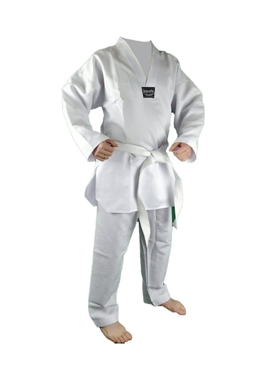Dragondostore Dragon 10012 Fitilli Kumaş Beyaz Yaka Taekwondo Elbisesi Beyaz