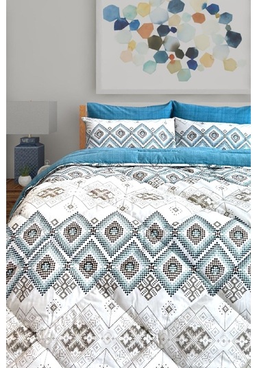 Lux Uyku Seti-tek Kişilik-lastikli Çarşaflı 2yastık Kılıflı-özel Çantada Bohemian Petrol