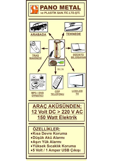 12 Volt Çakmak Invertör Usbli Dönüştürücü İnverter 150 Watt