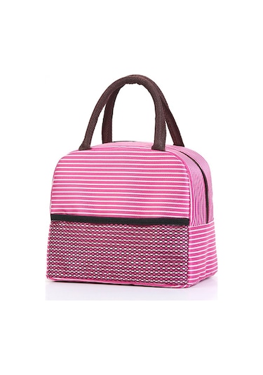 Termal Öğle Yemeği Çantası Klasik Çizgili Tasarım, Alüminyum Folyo İç Katmanlı, Buz Torbası Özellikli, Öğrenciler İçin Pratik Yemek Kabı, Isı Koruyucu Öğlen Yemeği Taşıma Çantası Pembe