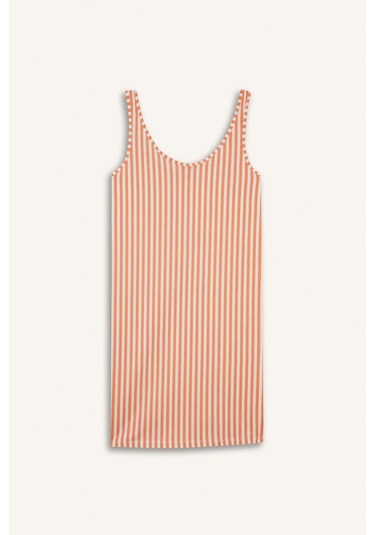 Defacto Regular Fit U Yaka Askılı Çizgili Gecelik-fall İn Love F6077ax25hsog300 Turuncu