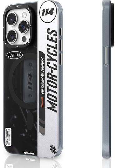 İphone 15 Pro Uyumlu Kılıf Magsafe Şarj Özellikli Youngkit Motorcycle Legend Serisi Kapak Siyah
