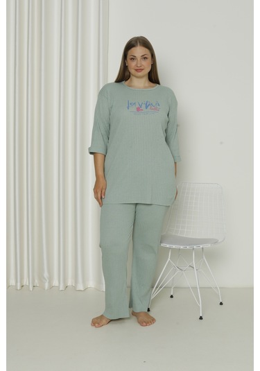 Fames Pijama Yazlık Kaşkorse Büyük Beden Pijama Takım Mint Yeşili