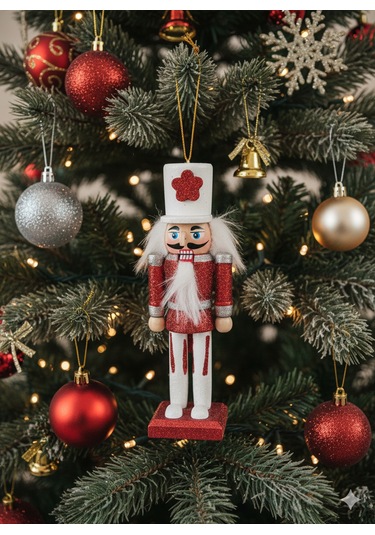 Kurşun Asker 13cm Beyaz Şapka -kırmızı Üniformalı Yılbaşı Süsü