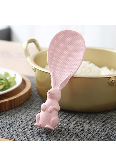 Bej 1 Adet Buğday Samanı Tavşan Kaşığı Stand Up Tavşan Pirinç Kürek Pirinç Ocak Pirinç Kaşığı Yaratıcı Yapışmaz Pirinç Karikatür Pirinç Kaşığı