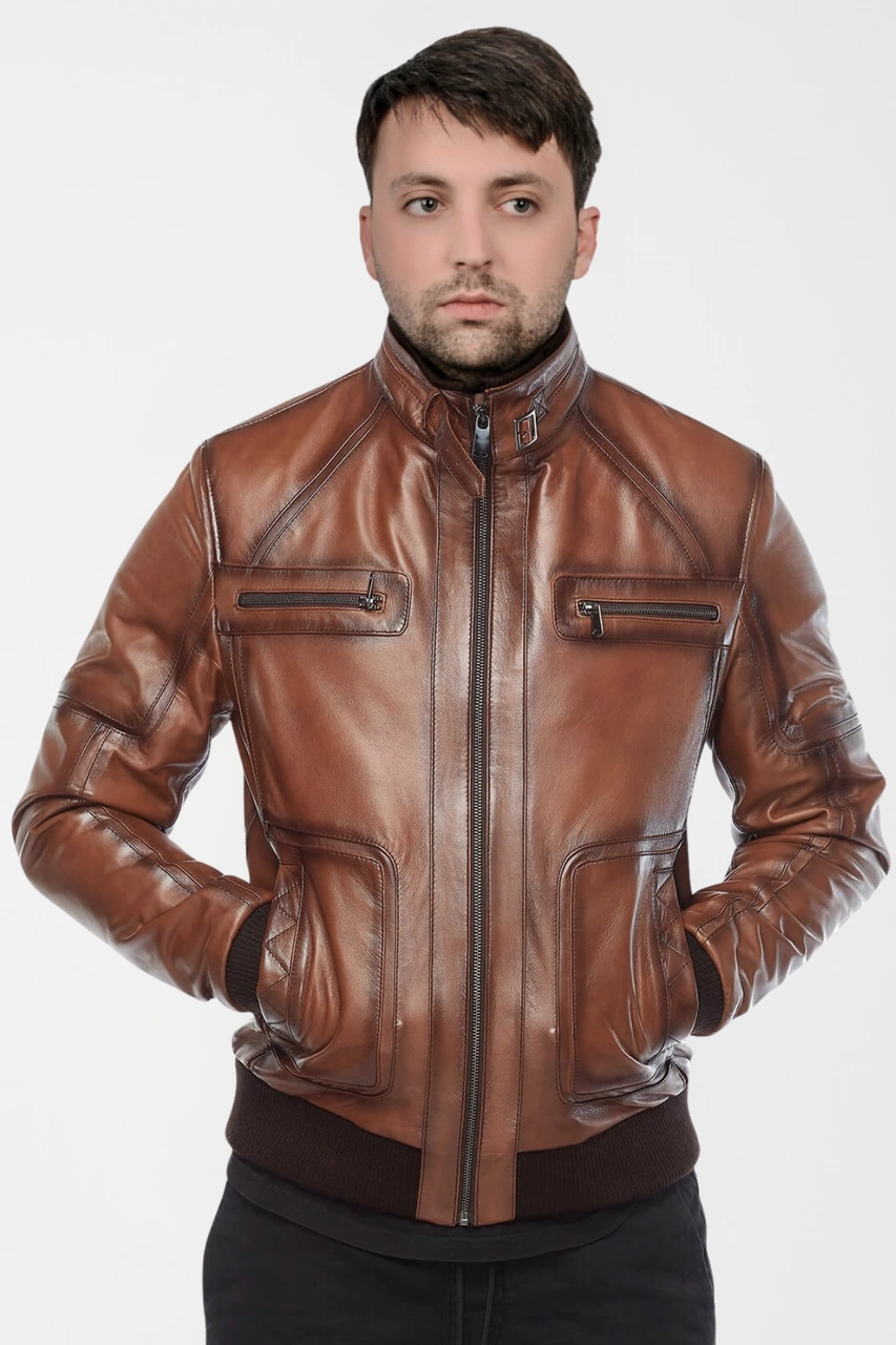 Derije Asensio Hakiki Deri Erkek Taba Mont