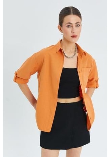 Mixray 9942 Kadın Oxford Uzun Kol Basic Gömlek Şeftali