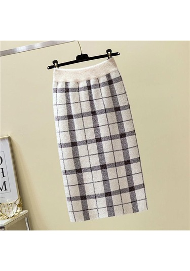 Sonbahar Kış Kadın Midi Örme Etek Kadın Etek Yüksek Bel Kalınlaşmak Taklit Vizon Kadife Katı Ince Etekler Beyaz Ve Gri Beyaz - Gri