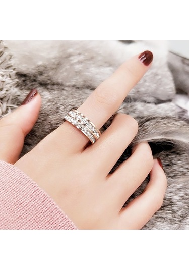 Sones Kızlar İçin Basit Titanyum Çelik Pırlanta Yüzük, Beden: Abd Bedeni 6 Çift Sıra Gümüş