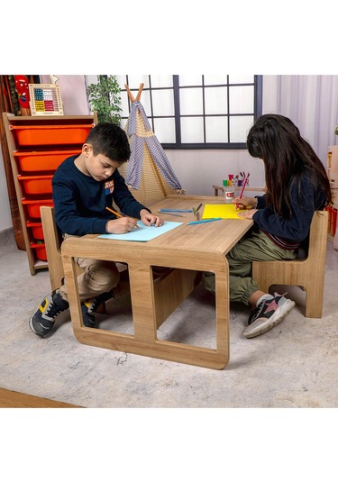 Industrial Living 2 Kişilik Çocuk Masası Ceviz Mdf-siyah Çekmece Ceviz  -  Siyah