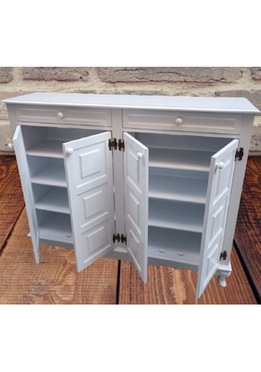 Ayakkabılık Kareli Çok Amaç Model Parlak Beyaz 2 Kapı 2 çekmece