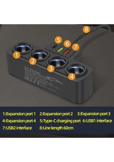 Xuweiwei B1 Yeni Araba Sarj Cihazi Usb Ve Type C Arayuzlu Dort Baglantili Evrensel 12v 24v