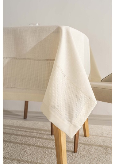 Nora Krem Zarf Köşe Masa Örtüsü 150x220 Cm Krem
