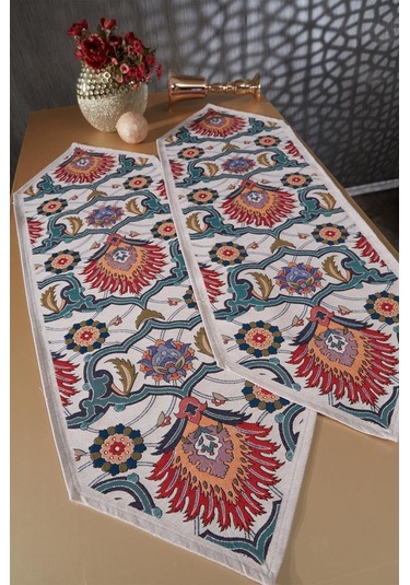 Çeyiz Diyarı Ebruli 2li Lüks Runner 45x140 Cm Çok Renkli
