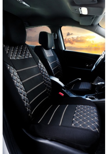 Yeni Caddy Koltuk Kılıfı Tutya Siyah-Beyaz Nakışlı