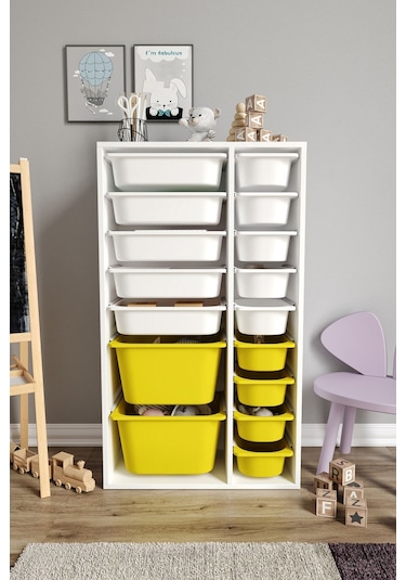 %100 Mdf - Xl Duo 16 Sepetli Oyuncak Dolabı Sarı