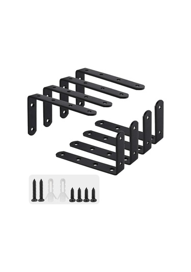 Mutfak Yatak Odası Mobilya Raf Destekleri L Şeklinde 8 Parça Siyah B Diğer